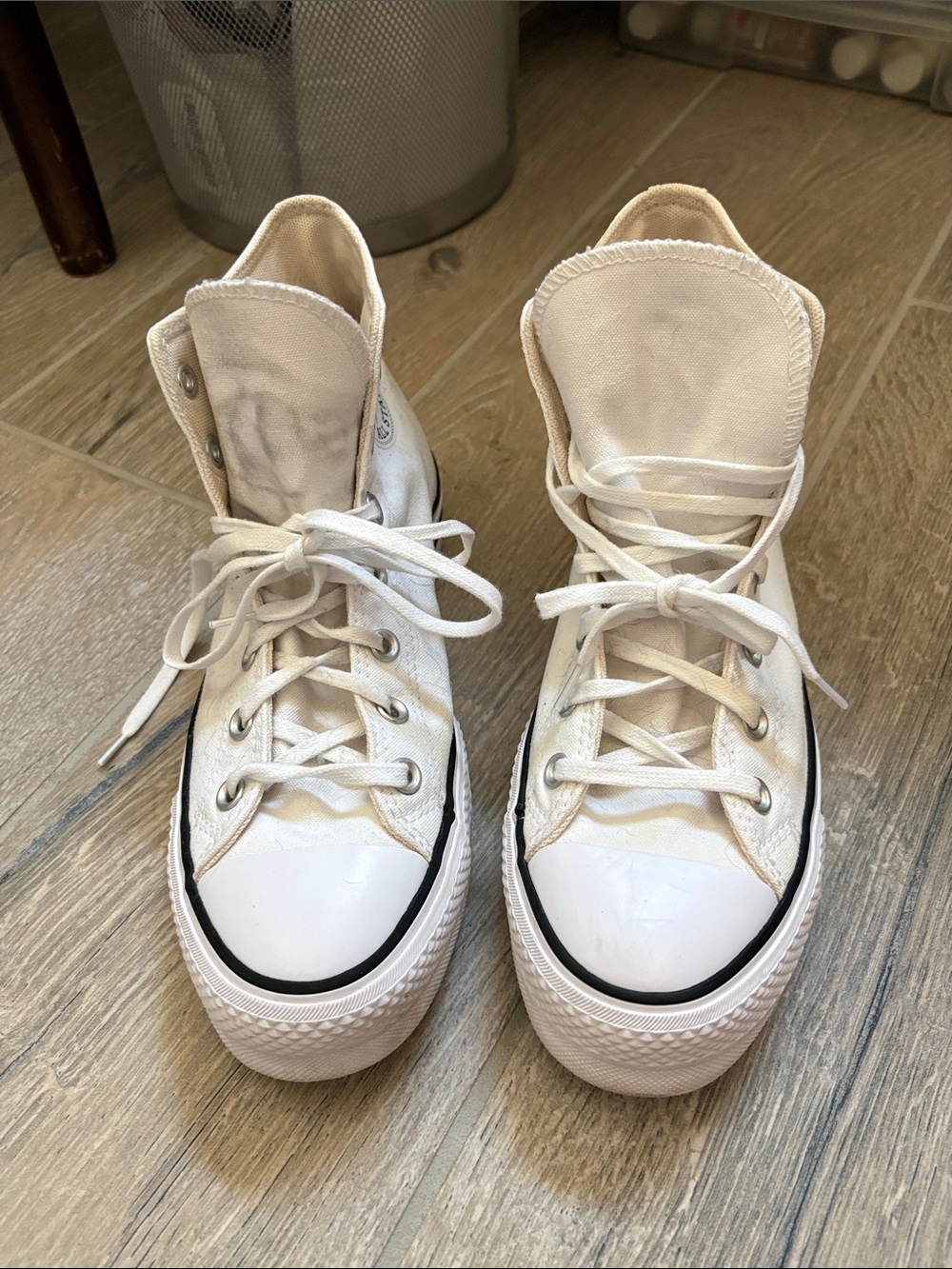 Converse white Platform High tops. Size 9
